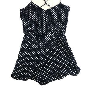 Zara Trafaluc Navy and white polka dot Romper‎